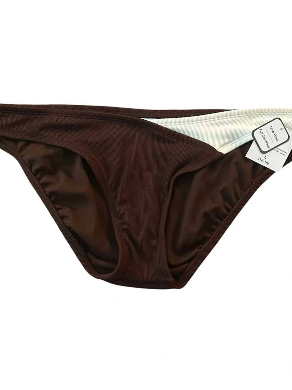 Time and Tru Brown Bikini Bottom with White Waistband